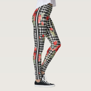Fun Black White Rose Trellis Design With Stripe Leggings