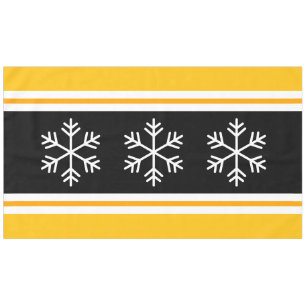 Fun Black White Yellow Nordic Snowflakes Stripes Tablecloth