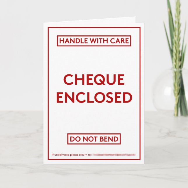 Fun blank cheque birthday card (Front)