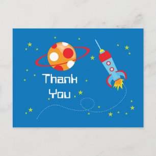 Fun blast off spaceship boys thank you postcard