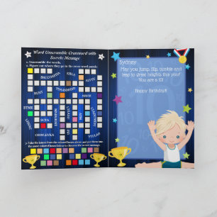 Fun Blonde Boys Gymnastics Secret Message Birthday Card