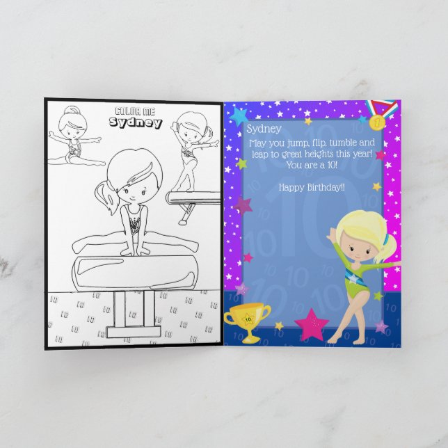 Fun Blonde Girls Gymnastics Colouring Page Birthda Card (Inside)