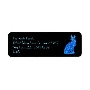Fun Blue Abstract Sitting Cat Art Address Labels