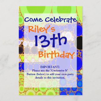 Fun Blue Alligator Crocodile Retro Circles Mosaic Invitation