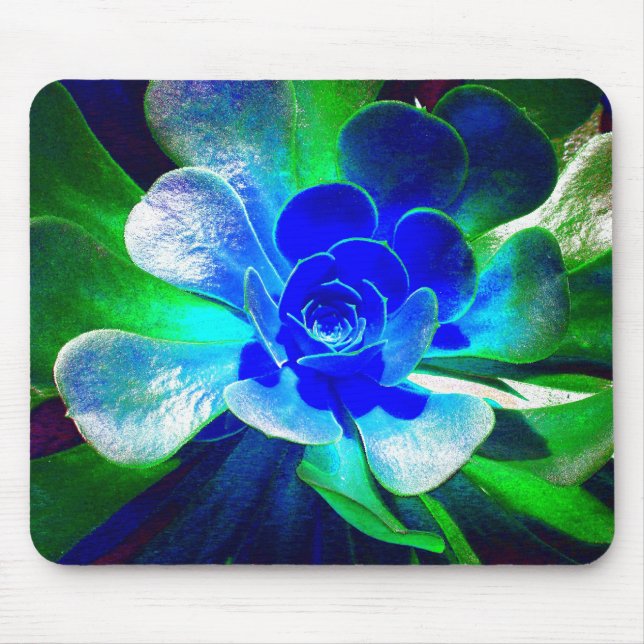 Fun Blue and Green Art Flower Mouse Mat (Front)
