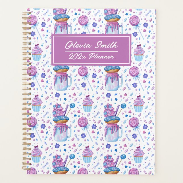 Fun Blue and Purple Cup Cake and Lollipop Planner (Front)
