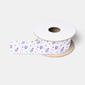 Fun Blue and Purple Snow Cup Cake and Lollipop Satin Ribbon