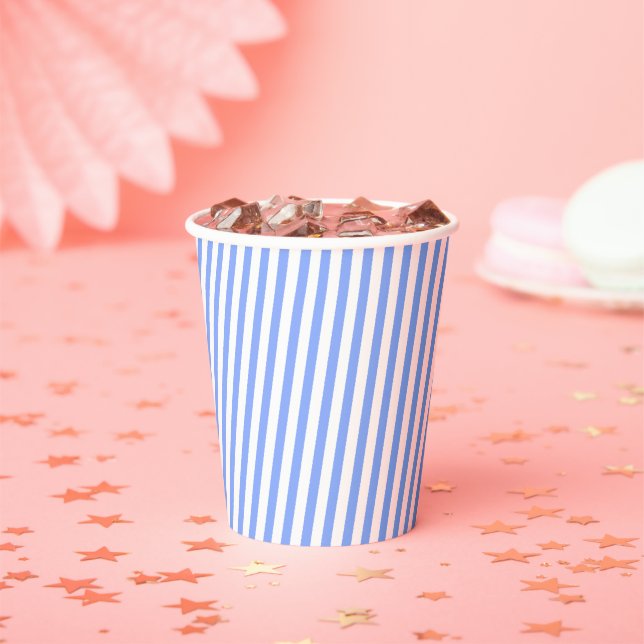Fun, Blue and White Diagonal Striped Paper Cups (Insitu)