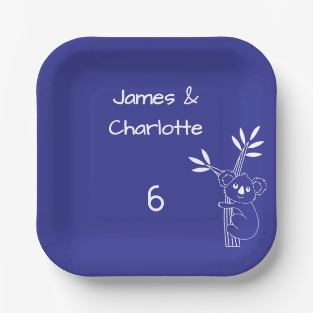 Fun Blue Australian Animals Twin 6th Birthday  Paper Plate (Front)