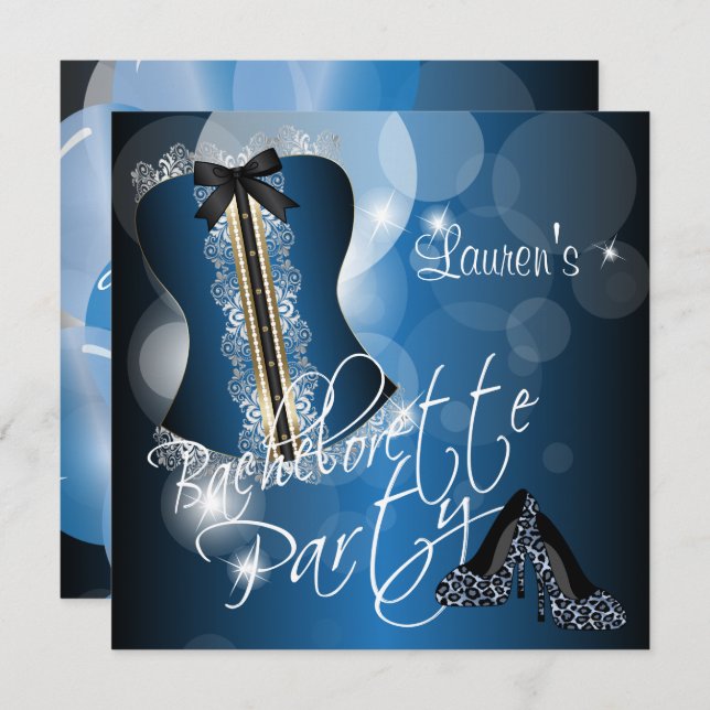Fun Blue Bachelorette Party Invitation (Front/Back)