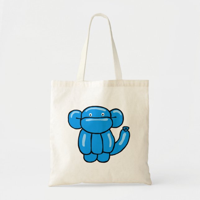 Fun blue balloon animal monkey design tote bag (Front)