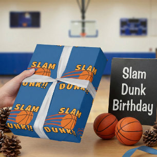 Fun Blue Basketball Slam Dunk Kids Birthday Gift Wrapping Paper
