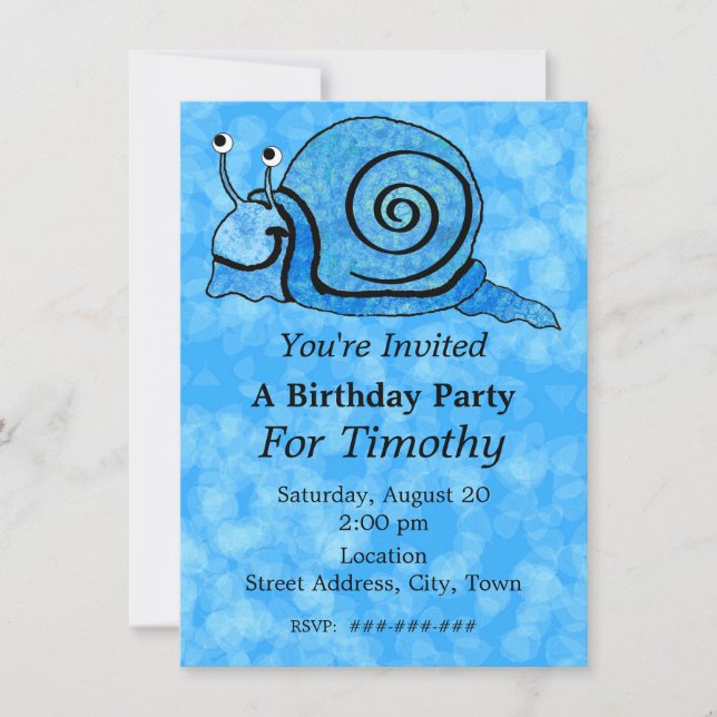 Fun Blue Cartoon Birthday Smiling Snail Aqua Blue Invitation (Front)