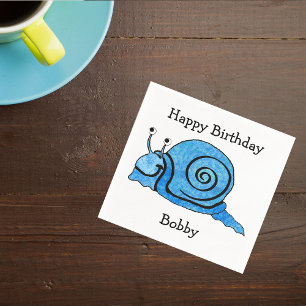 Fun blue Cartoon Birthday Smiling Snail Napkin