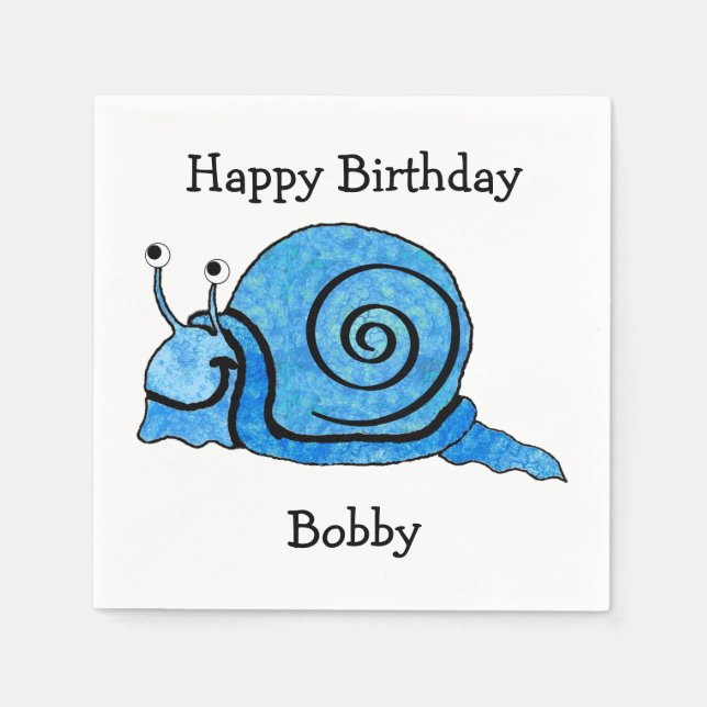 Fun blue Cartoon Birthday Smiling Snail Napkin (Front)