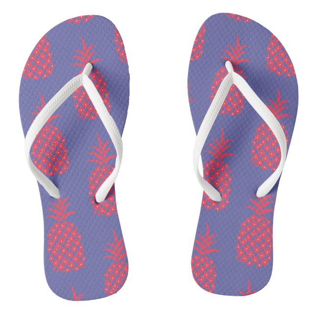 Fun Blue & Coral Pineapple Cute Trendy Flip Flops (Footbed)