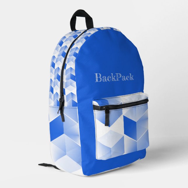 Fun Blue Cubes, Distressed Personalisation  Printed Backpack (Back Corner Left)