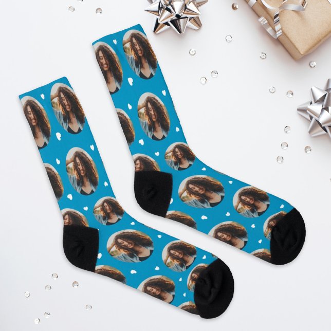 Fun Blue Custom Girlfriend Photo Heart Socks (Creator Uploaded)
