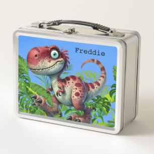Fun Blue Dinosaur Metal Lunch Box