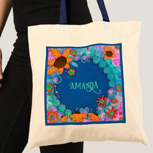 Fun Blue Floral Inspirivity Personalised Tote Bag