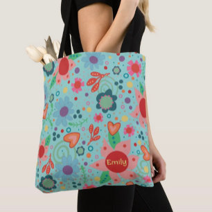 Fun Blue Funky Floral Inspirivity tote Bag