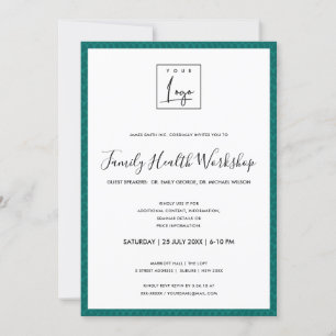 FUN BLUE GREEN DOODLE YOUR LOGO WORKSHOP EVENT INVITATION