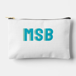 Fun Blue Green Shadow Block Monogram, Custom  Accessory Pouch