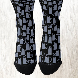 Fun Blue Grey Cat Socks