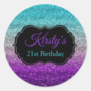 Fun Blue Grey Purple Glitter Sparkle Birthday Classic Round Sticker