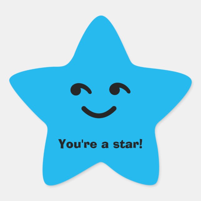 Fun Blue Happy Smiling Face You're A Star School Star Sticker (Front)