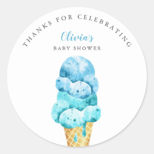 Fun Blue Ice Cream Baby Shower Favour Classic Round Sticker