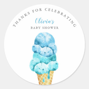Fun Blue Ice Cream Baby Shower Favour Classic Round Sticker