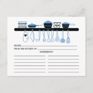 Fun Blue Kitchen Gadgets Bridal Recipe Cards