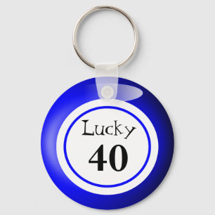 Fun Blue Lucky Number Bingo Ball Theme Key Ring