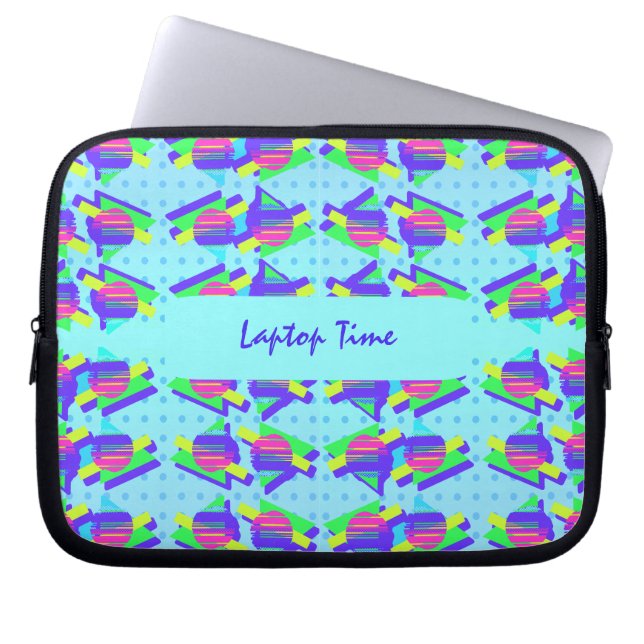 Fun Blue Memphis Customisable Triangle Pattern Laptop Sleeve (Front)