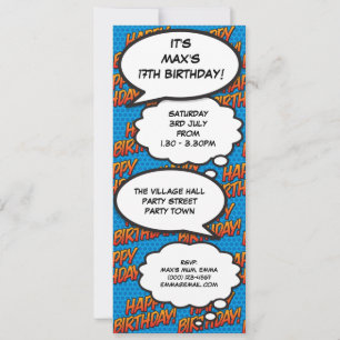 Fun Blue Modern Birthday Party Comic Book Invitation