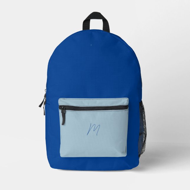 Fun Blue Monogramed Printed Backpack (Front)