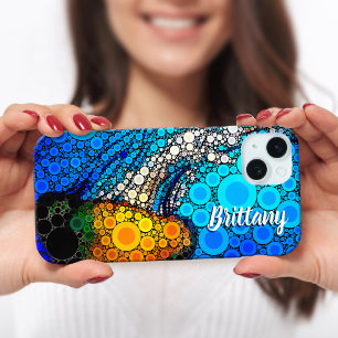 Fun blue ocean orange marine jellyfish script name iPhone 15 mini case