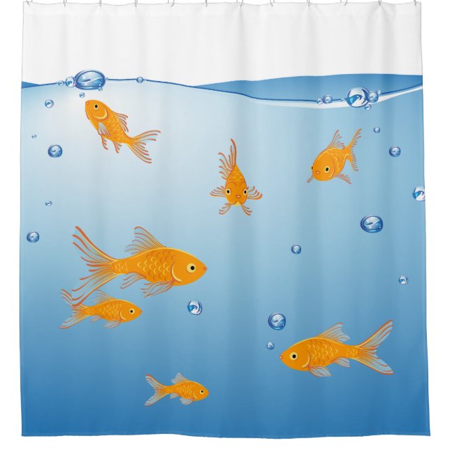 Fun Blue Orange Goldfish Bathroom Shower Curtain (Front)