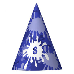 Fun Blue Painting Splatter 8th Birthday Paper  Party Hat