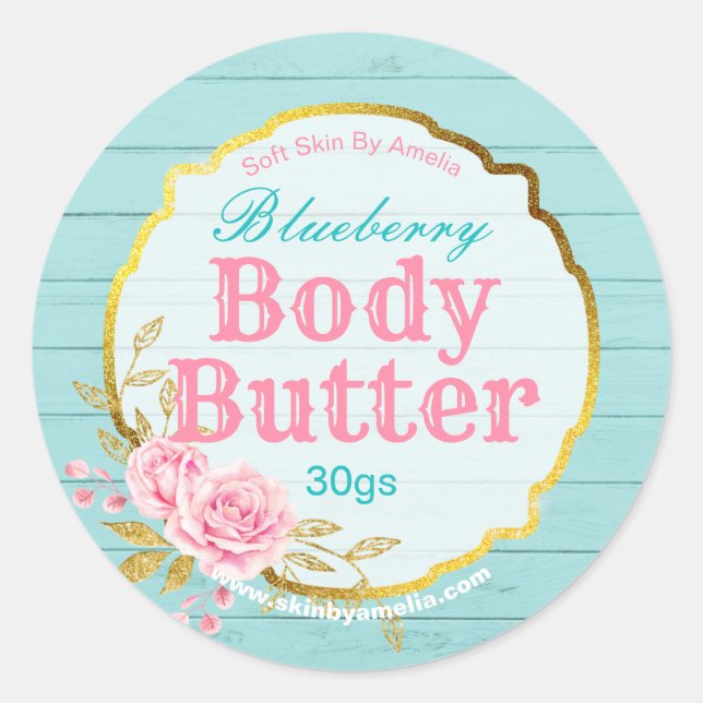 Fun Blue Pink Gold Glitter Body Butter Labels (Front)