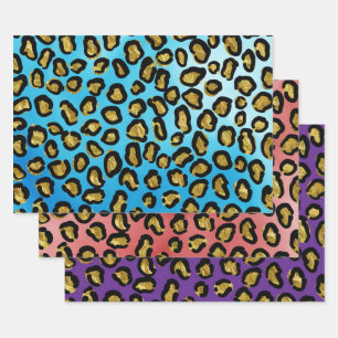 Fun Blue, Pink, Purple Leopard Animal Print Wrapping Paper Sheet