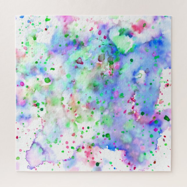 Fun Blue Purple Pink & Green Paint Splatter Jigsaw Puzzle (Vertical)