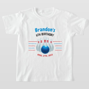 Fun Blue & Red Bowling Kids 6th Birthday T-Shirt
