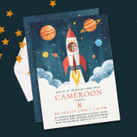 Fun Blue Red Rocket Astronaut Galaxy Space Photo 