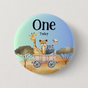 Fun Blue Safari 1st Birthday 6 Cm Round Badge