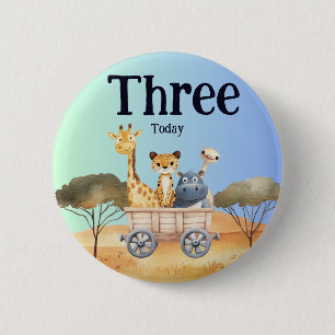 Fun Blue Safari 3rd Birthday 6 Cm Round Badge