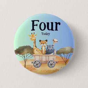 Fun Blue Safari 4th Birthday 6 Cm Round Badge
