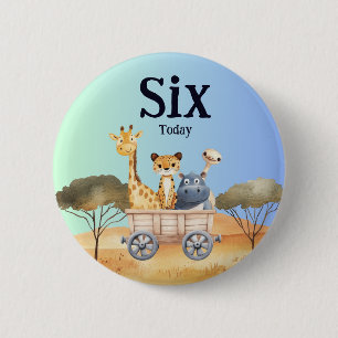 Fun Blue Safari 6th Birthday 6 Cm Round Badge