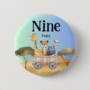 Fun Blue Safari 9th Birthday 6 Cm Round Badge